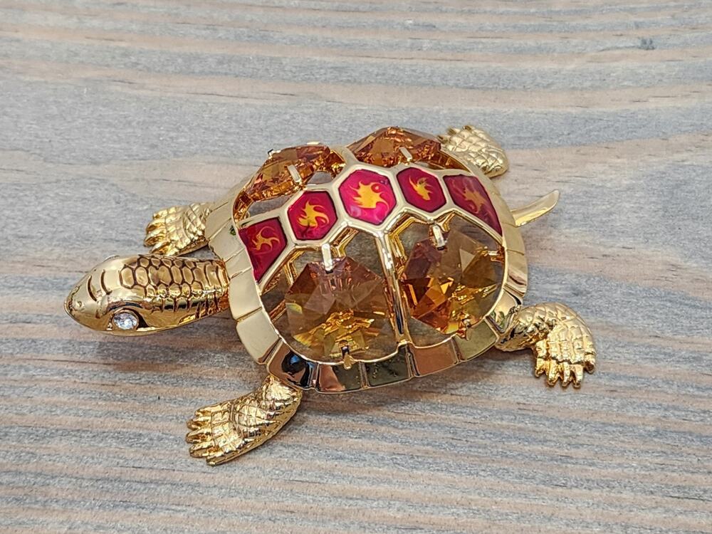 Sea Turtle figurine Color Gold Rhinestones 3"